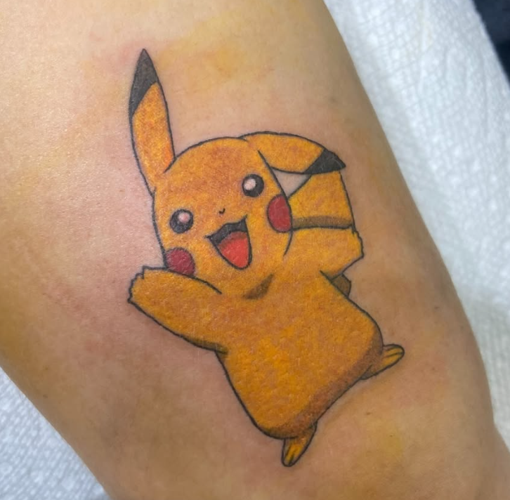 Full color Pikachu pop culture tattoo by Looney at Darkstar Tattoo Riverside CA